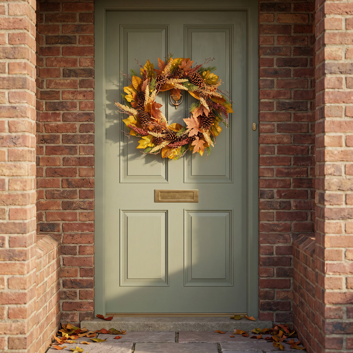 The Christmas Centre 26in Prelit Willow Autumn Wreath with Warm White Battery Operated LED Lights