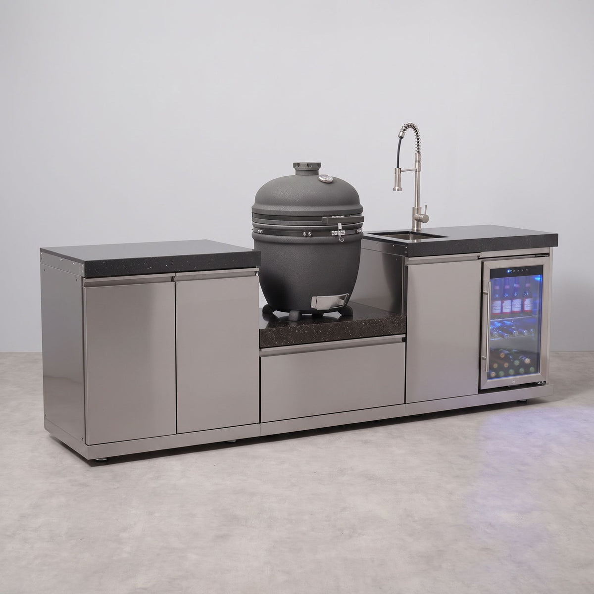 Draco Grills Stainless Steel Kamado Egg 22" Outdoor Kitchen with Fridge and Sink Unit