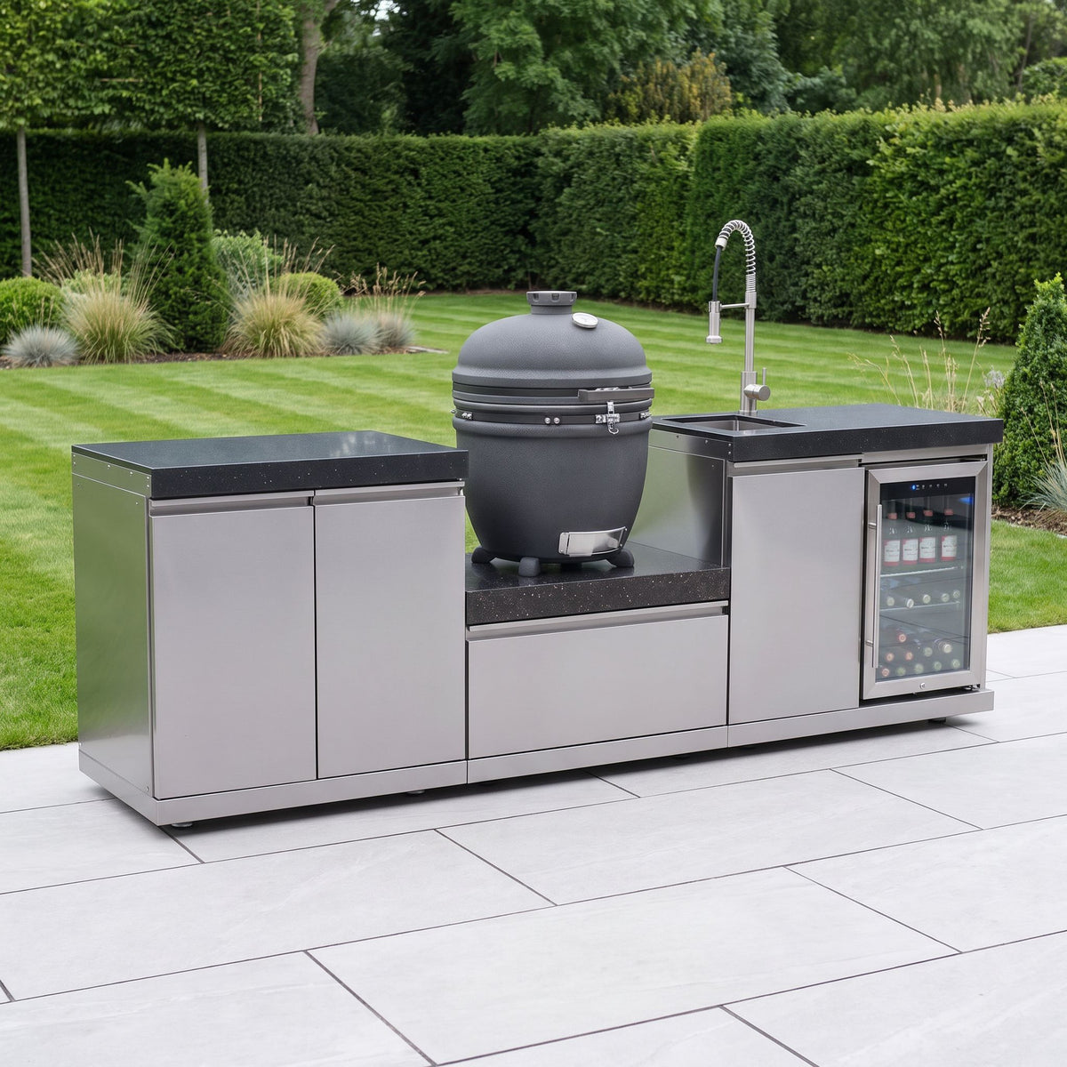 Draco Grills Stainless Steel Kamado Egg 22" Outdoor Kitchen with Fridge and Sink Unit