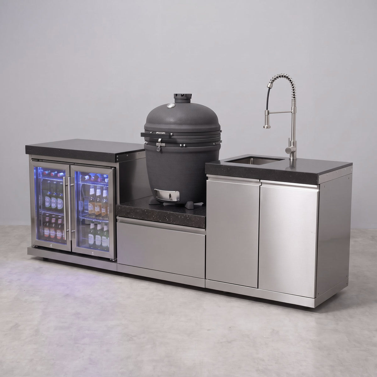 Draco Grills Stainless Steel Kamado Egg 22" Outdoor Kitchen with Double Fridge and Sink Unit