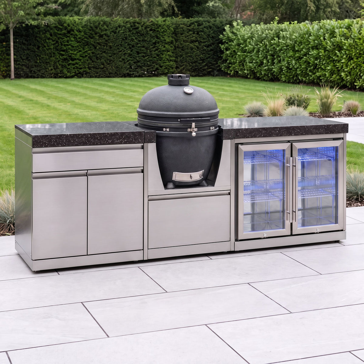Draco Grills Stainless Steel Kamado Egg 22" Outdoor Kitchen with Double Fridge and Cabinet