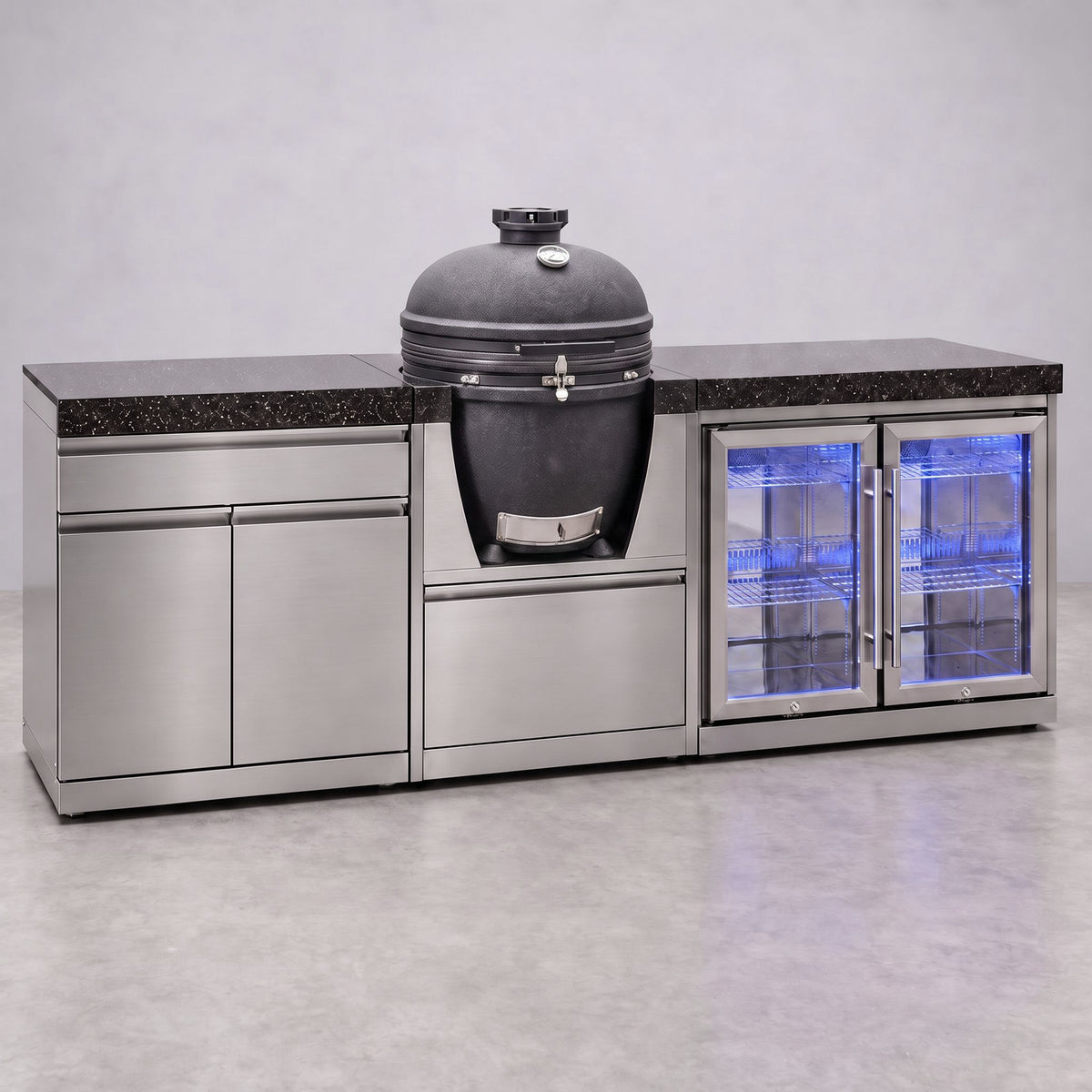 Draco Grills Stainless Steel Kamado Egg 22" Outdoor Kitchen with Double Fridge and Cabinet