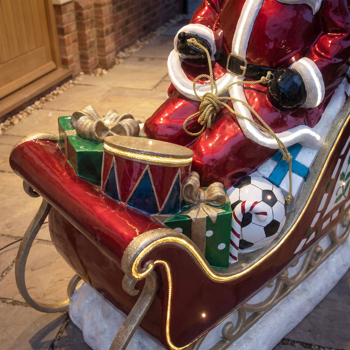 3ft High Christmas Reindeer and Santa Sleigh Set with Warm White LED Strip Lights