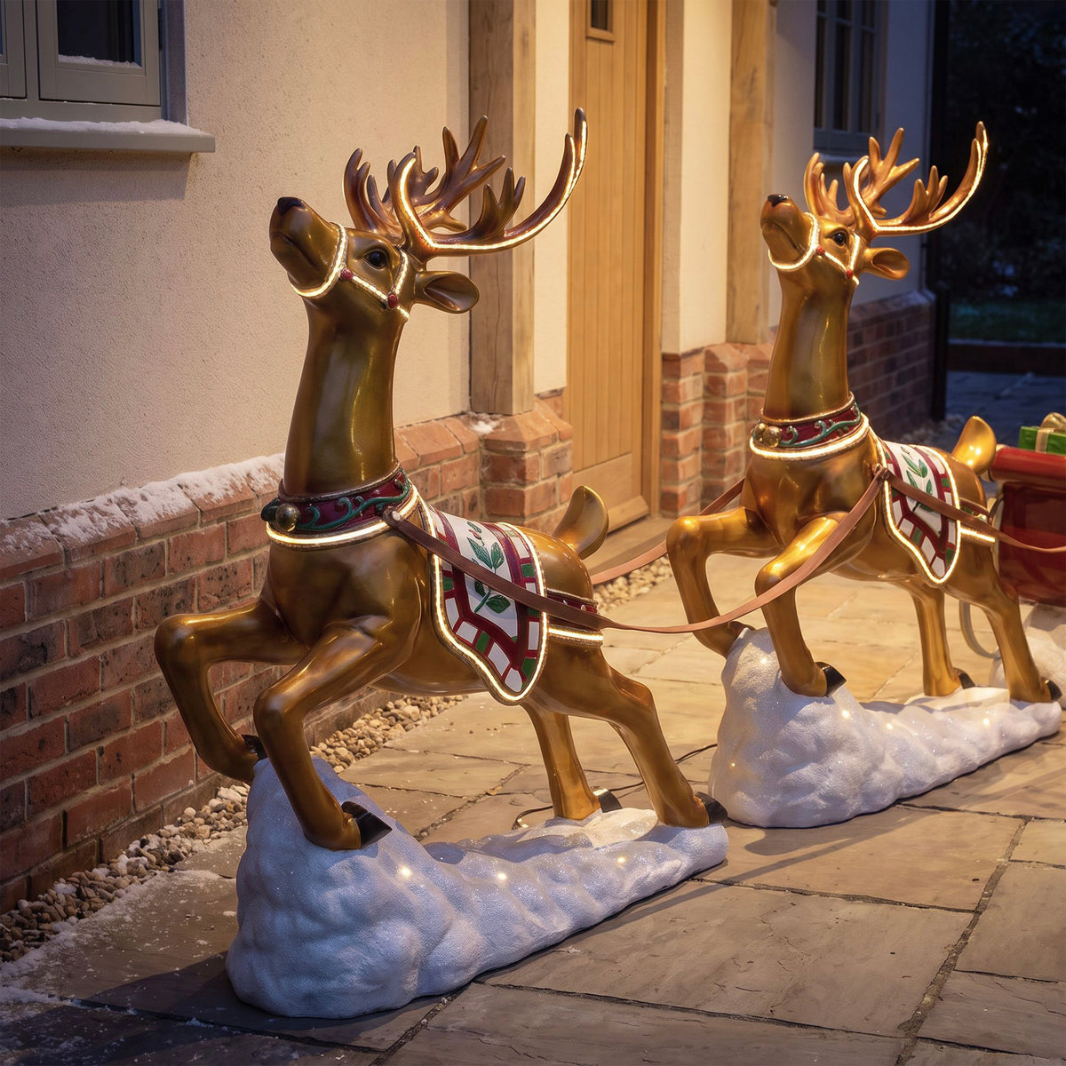 3ft High Christmas Reindeer and Santa Sleigh Set with Warm White LED Strip Lights
