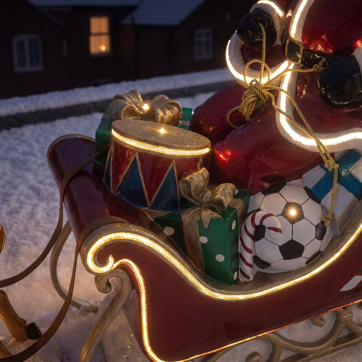 3ft High Christmas Reindeer and Santa Sleigh Set with Warm White LED Strip Lights
