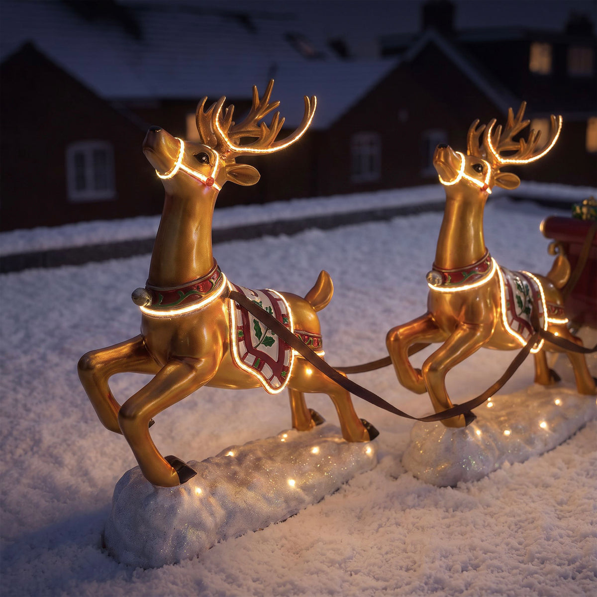 3ft High Christmas Reindeer and Santa Sleigh Set with Warm White LED Strip Lights