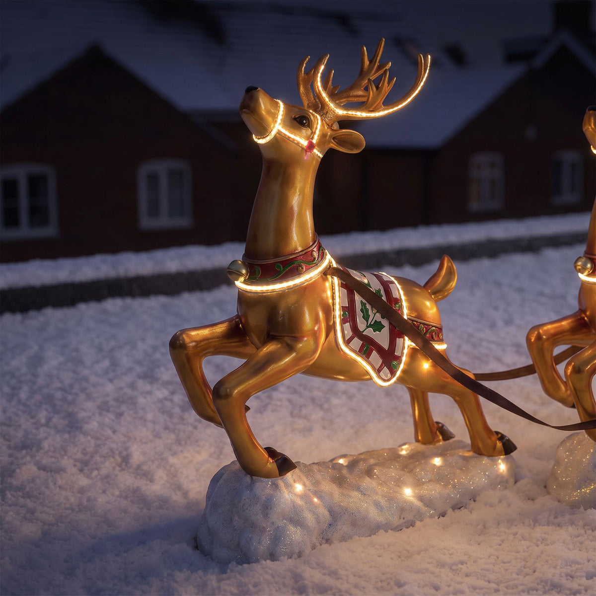 3ft High Christmas Reindeer and Santa Sleigh Set with Warm White LED Strip Lights
