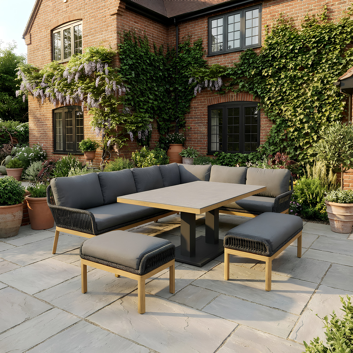 Bracken Outdoors Santiago Corner Sofa Set with Height Adjustable Rectangular Table