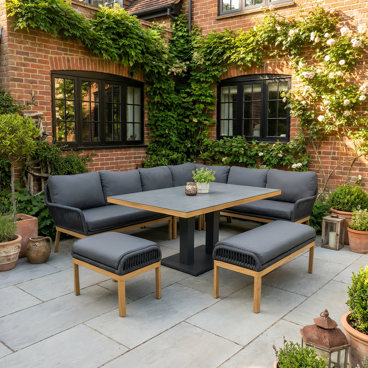 Bracken Outdoors Santiago Corner Sofa Set with Height Adjustable Rectangular Table