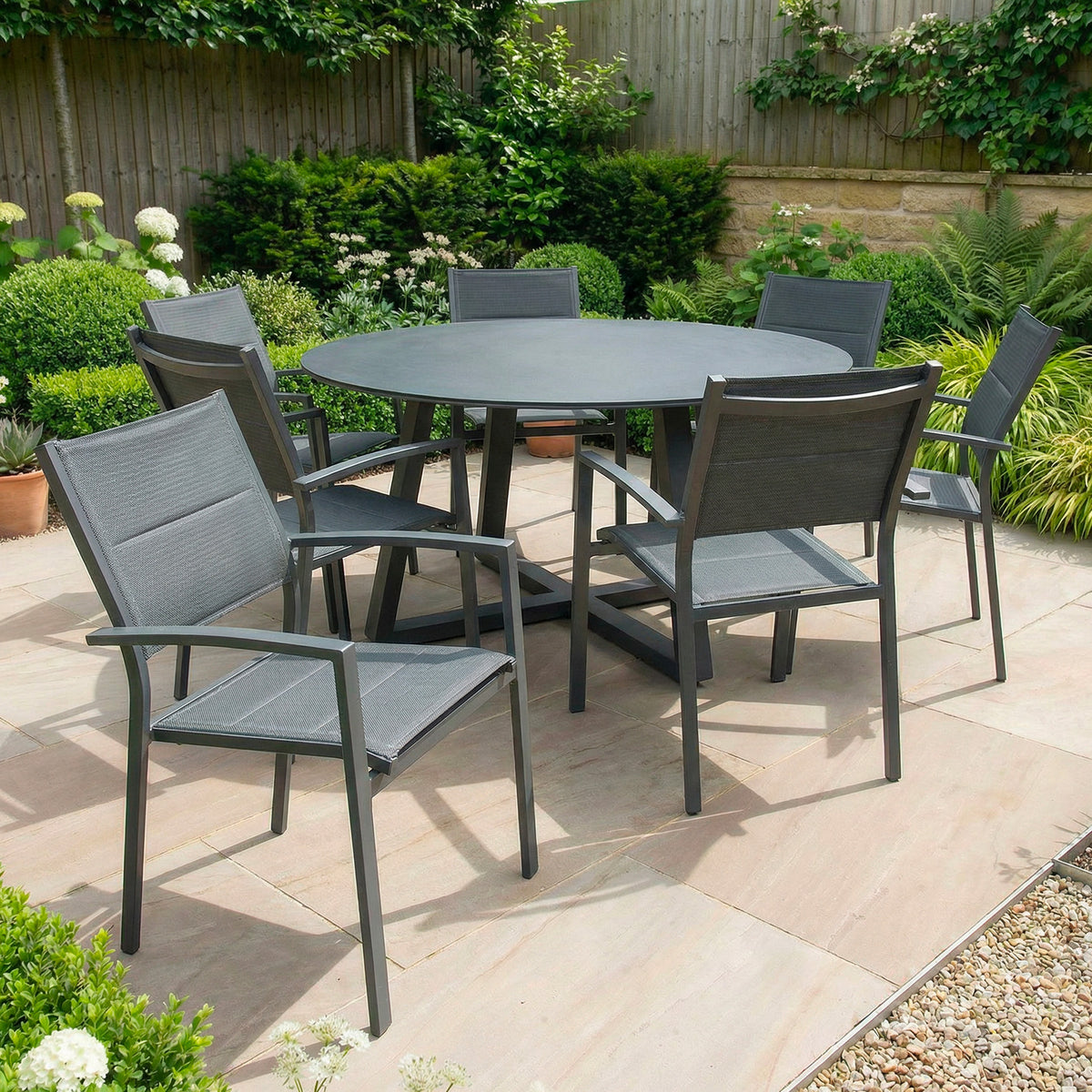 Bracken Outdoors Seychelles 6 Seat Round Aluminium & Textilene Garden Furniture Dining Set