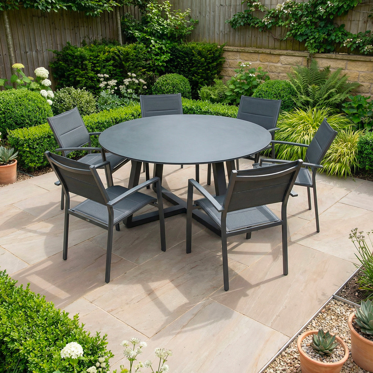 Bracken Outdoors Seychelles 6 Seat Round Aluminium & Textilene Garden Furniture Dining Set