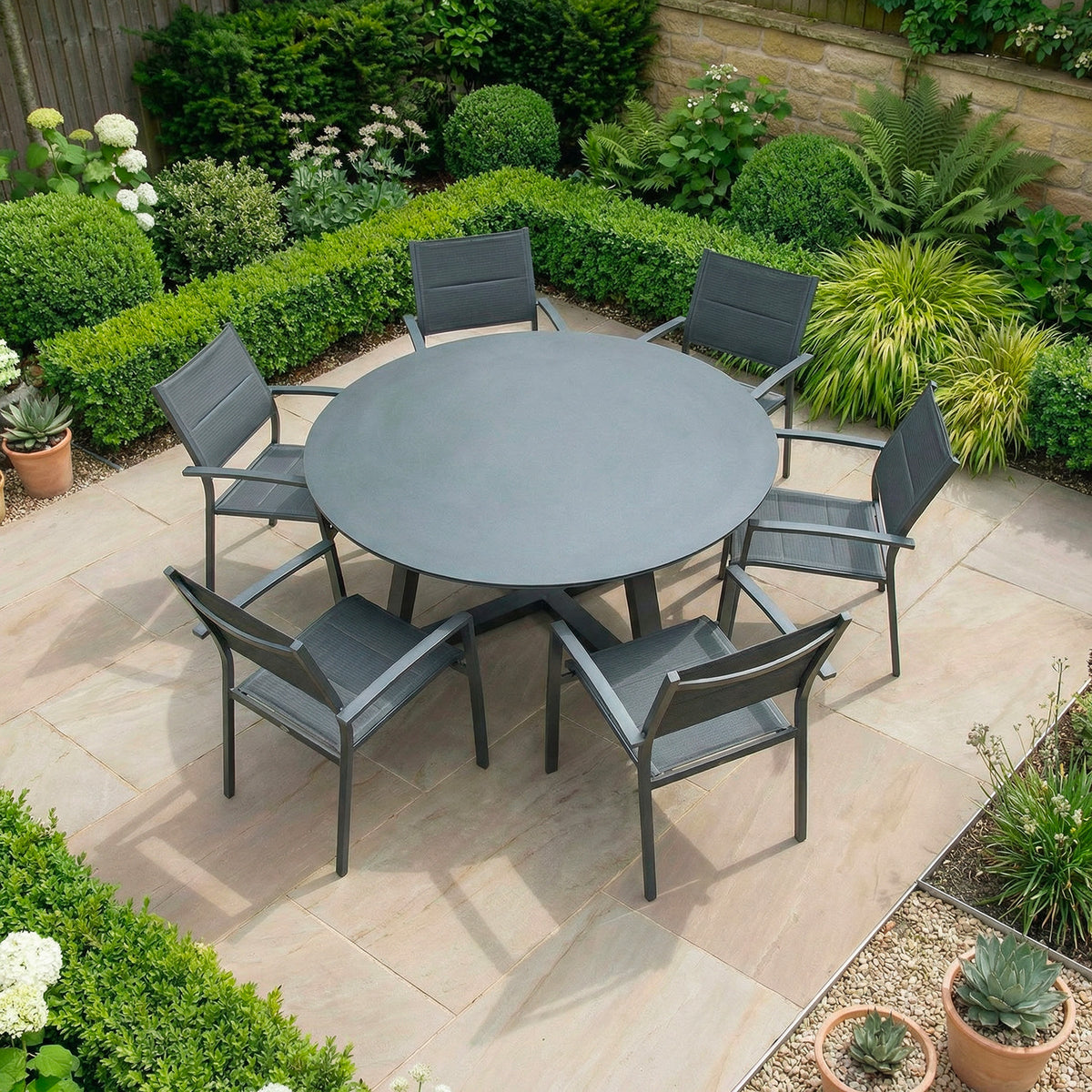 Bracken Outdoors Seychelles 6 Seat Round Aluminium & Textilene Garden Furniture Dining Set