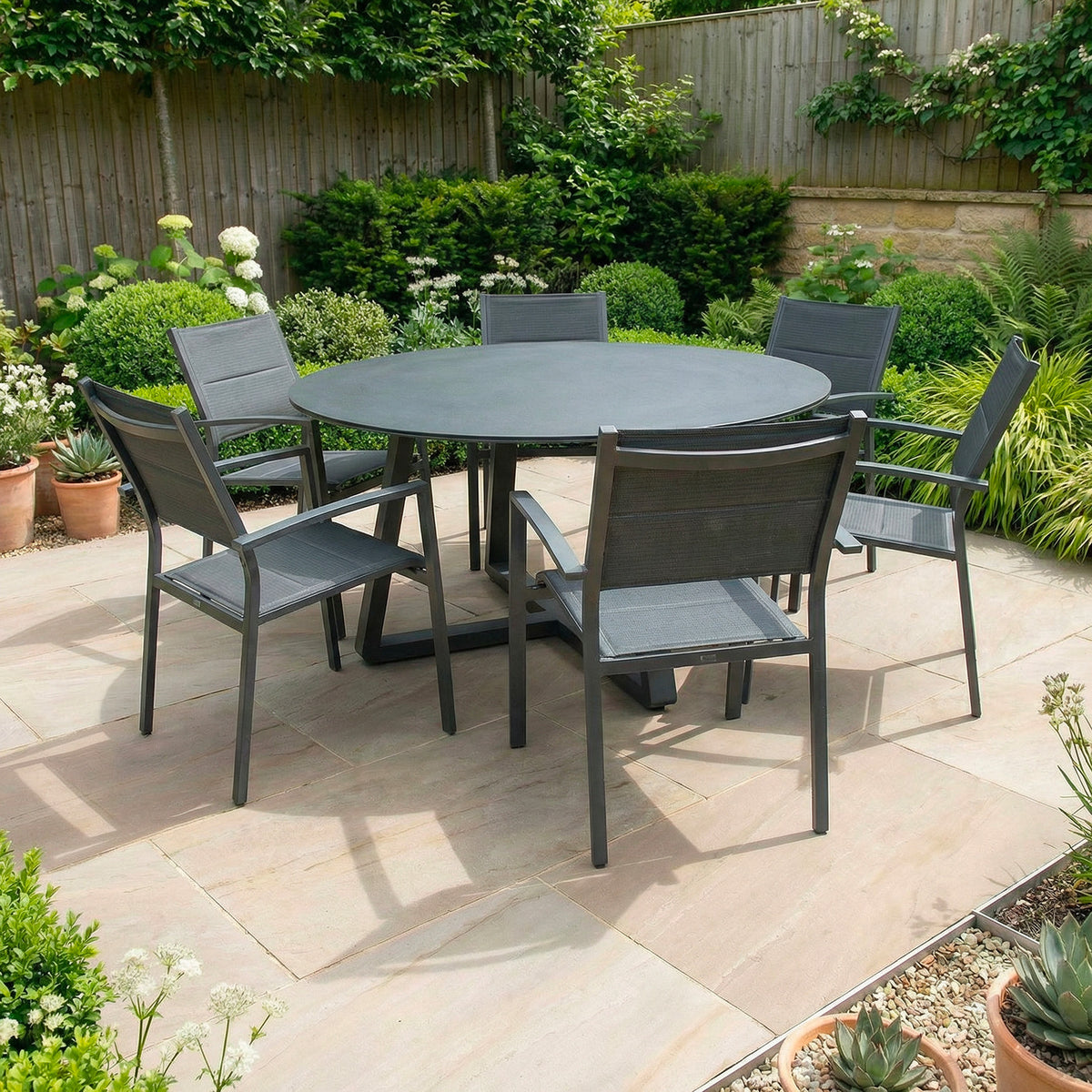 Bracken Outdoors Seychelles 6 Seat Round Aluminium & Textilene Garden Furniture Dining Set