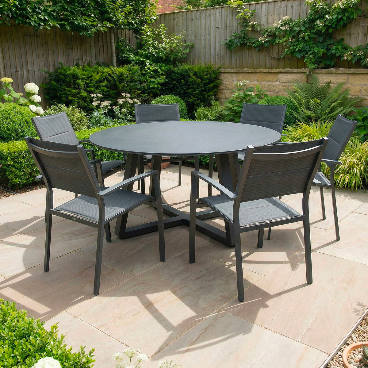Bracken Outdoors Seychelles 6 Seat Round Aluminium & Textilene Garden Furniture Dining Set
