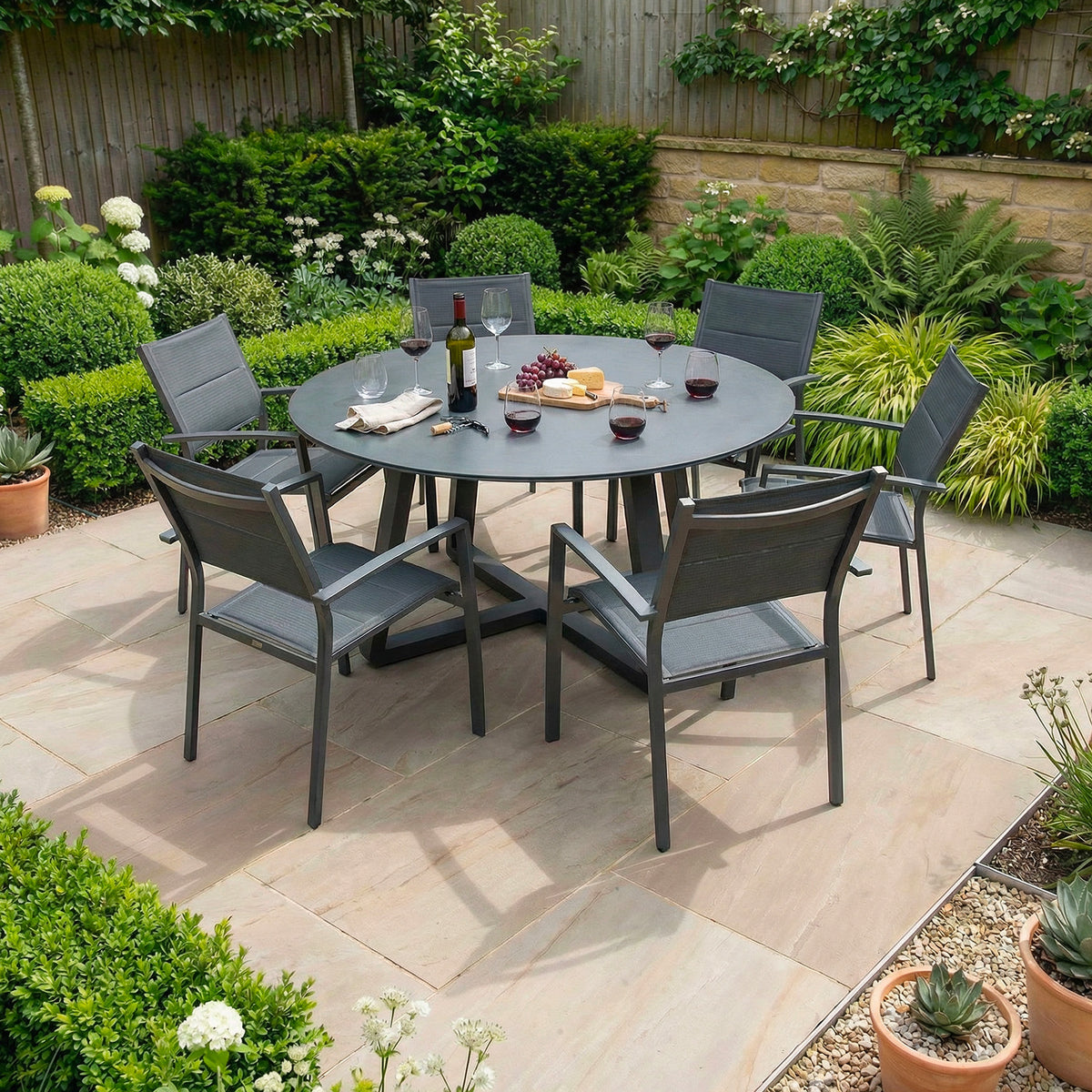 Bracken Outdoors Seychelles 6 Seat Round Aluminium & Textilene Garden Furniture Dining Set