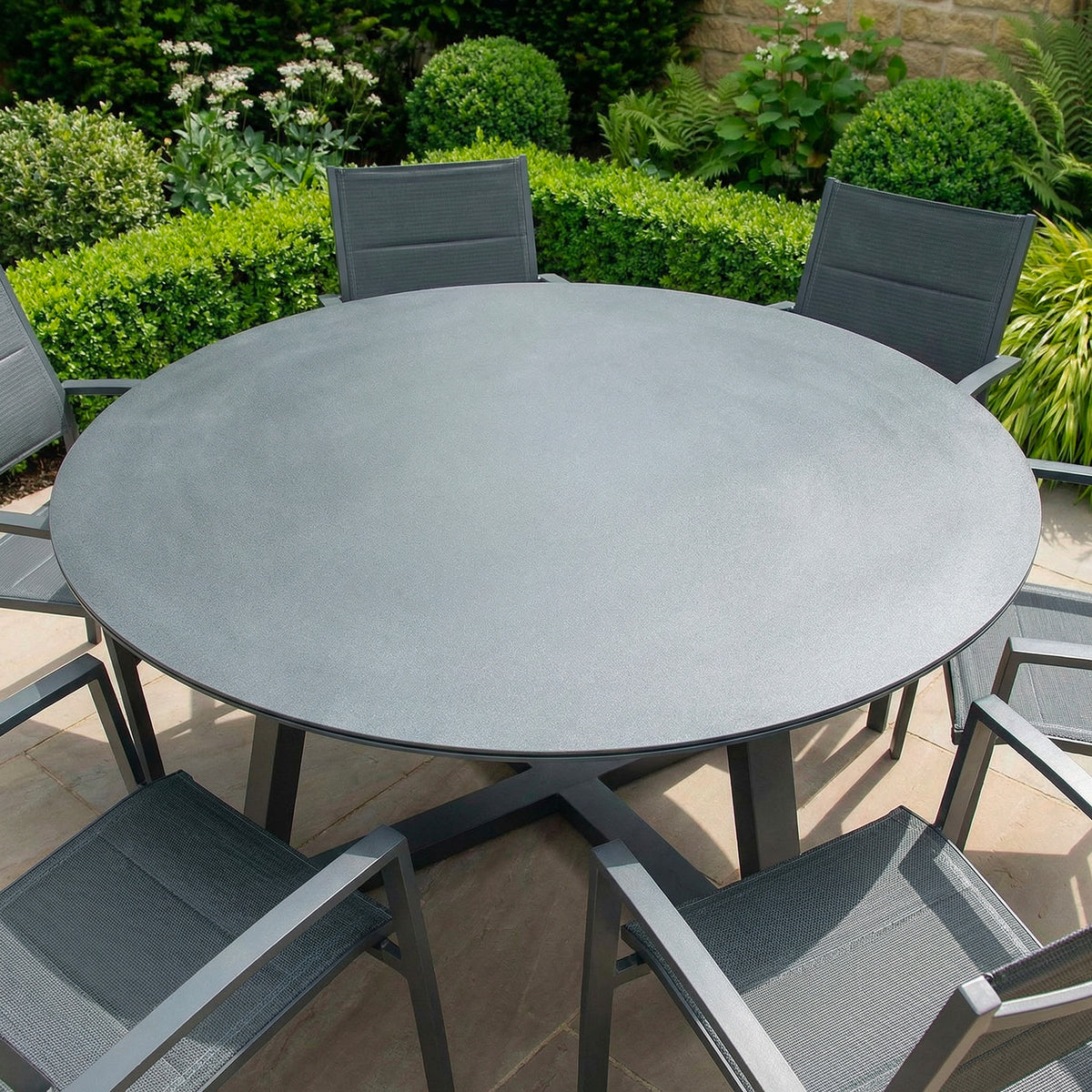 Bracken Outdoors Seychelles 6 Seat Round Aluminium & Textilene Garden Furniture Dining Set