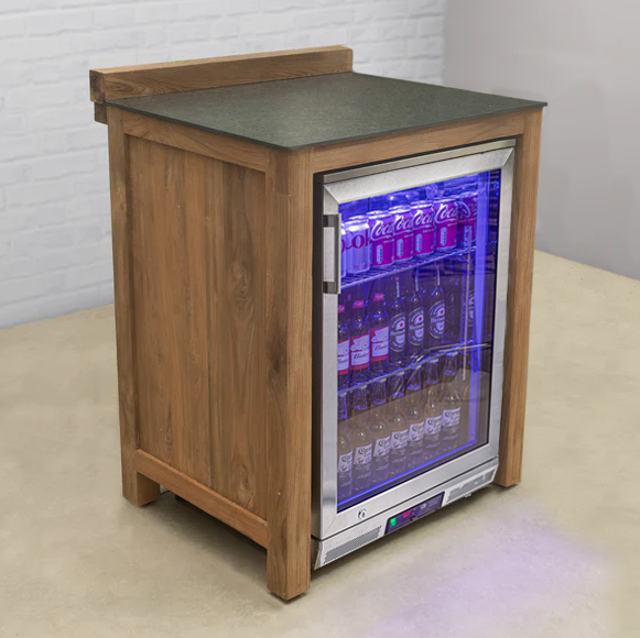 Draco Grills Teak Modular Outdoor Kitchen Single Fridge Cabinet with Ceramic Top