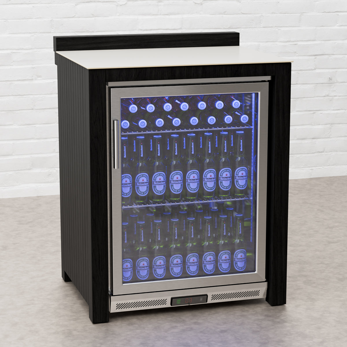 Draco Grills Teak Carbon Line Stainless Single Fridge Cabinet with Ceramic Top