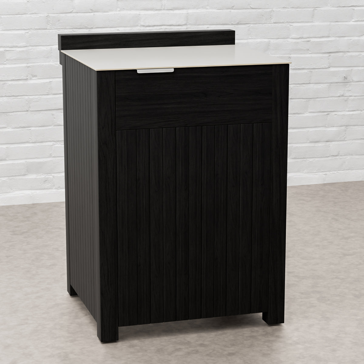 Draco Grills Teak Carbon Line Modular Outdoor Kitchen 6 Burner Black Stainless Steel Barbecue with Side Burner and Single Cabinet