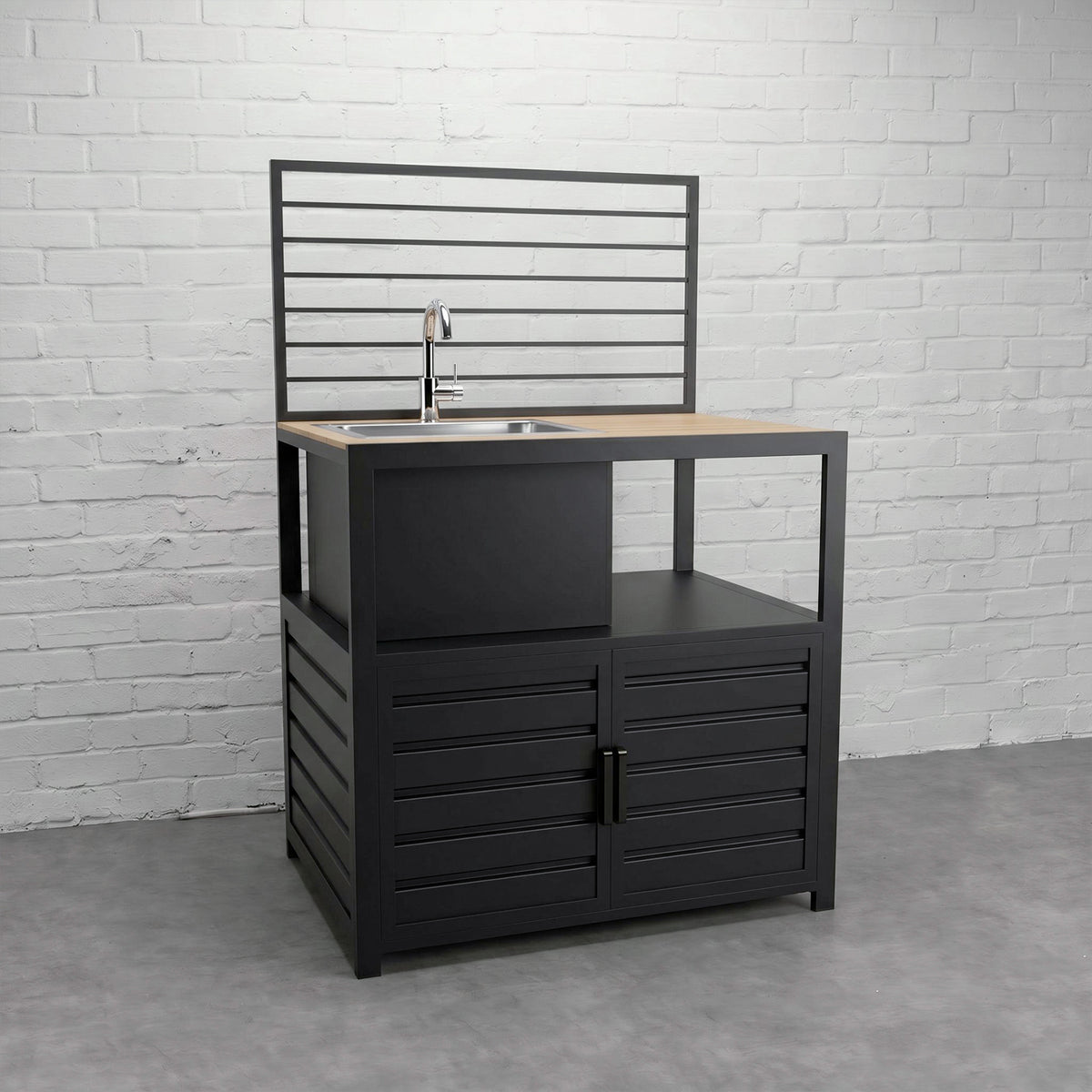 Draco Grills Scandic Aluminium Modular Outdoor Kitchen Sink and Cabinet with Wood Effect Top