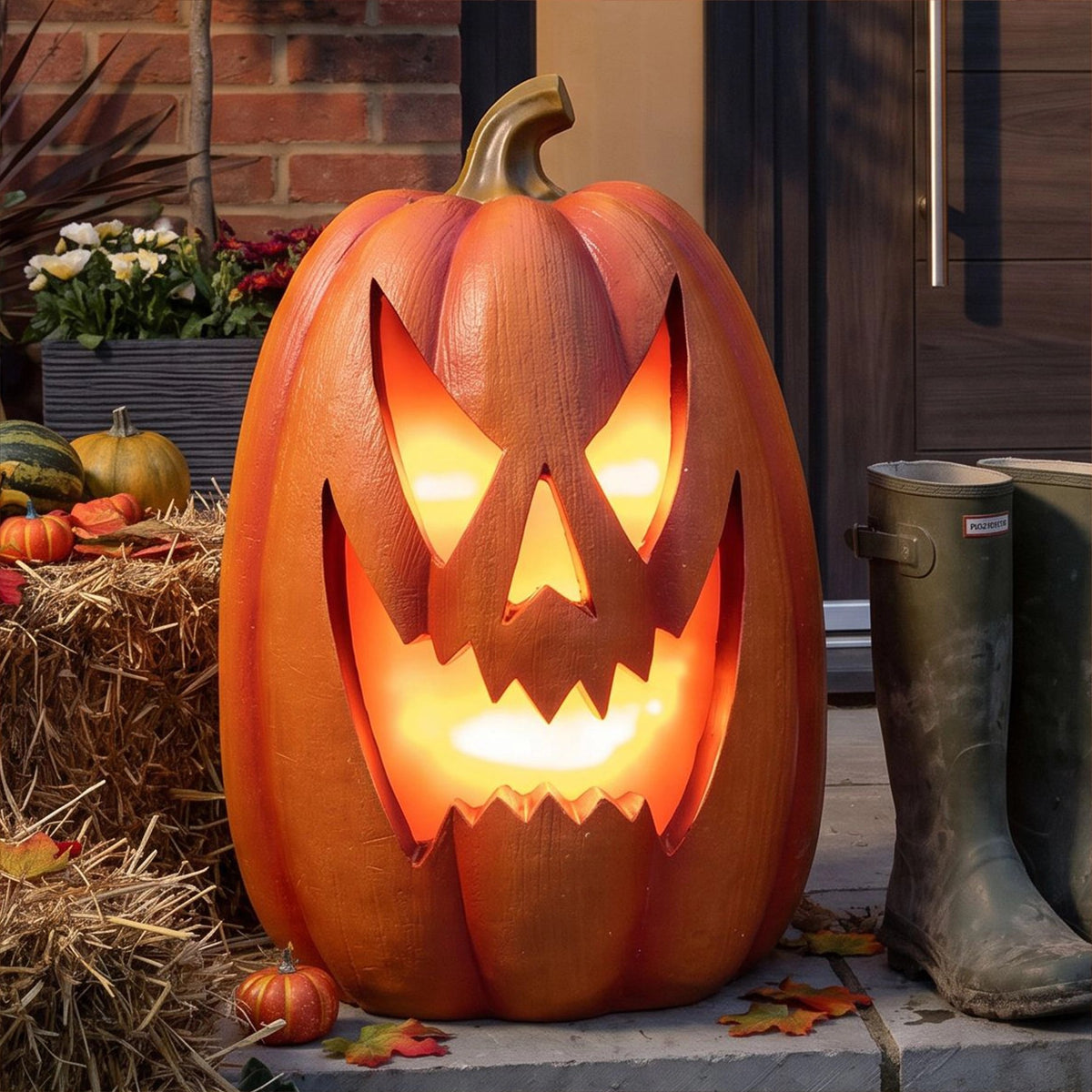 Giant Halloween Pumpkin Ornament with Warm White LED Lights