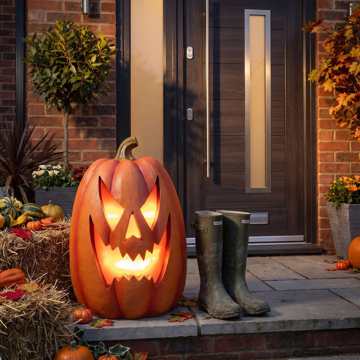Giant Halloween Pumpkin Ornament with Warm White LED Lights