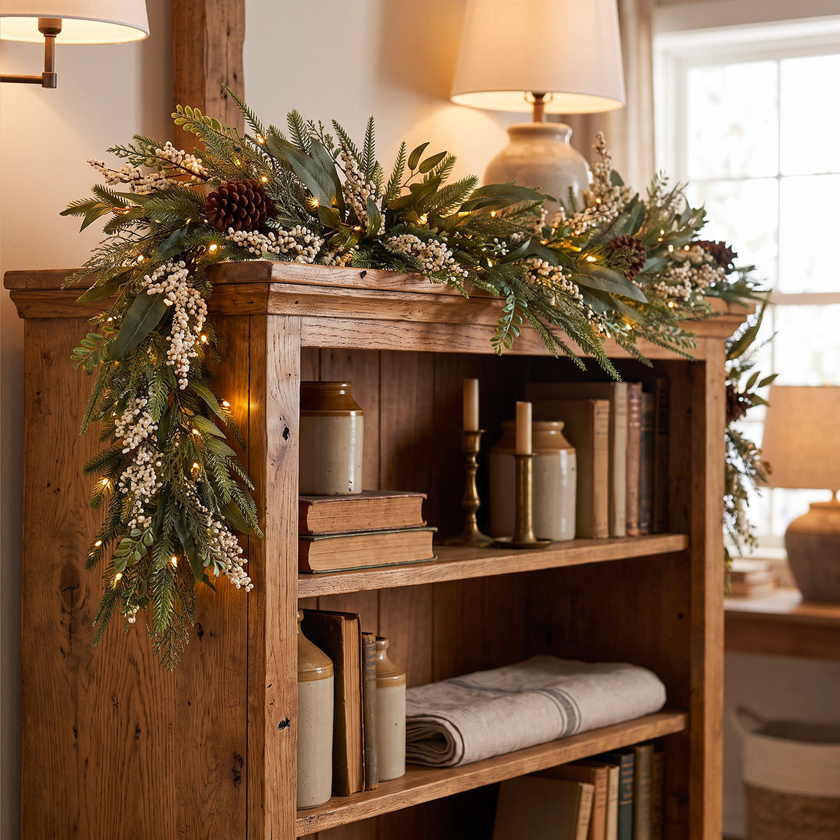 The Christmas Centre Winter Glow 6ft (180cm) Prelit Christmas Garland with Warm White Battery Operated LED Lights