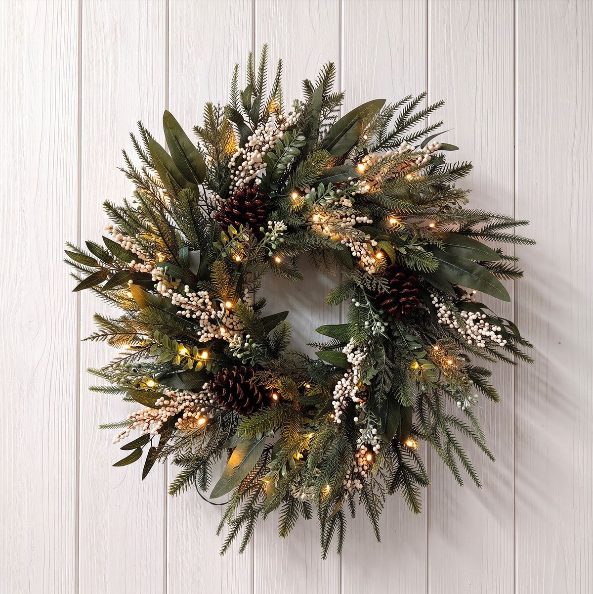 The Christmas Centre Winter Glow 26in (66cm) Prelit Christmas Wreath with Warm White Battery Operated LED Lights