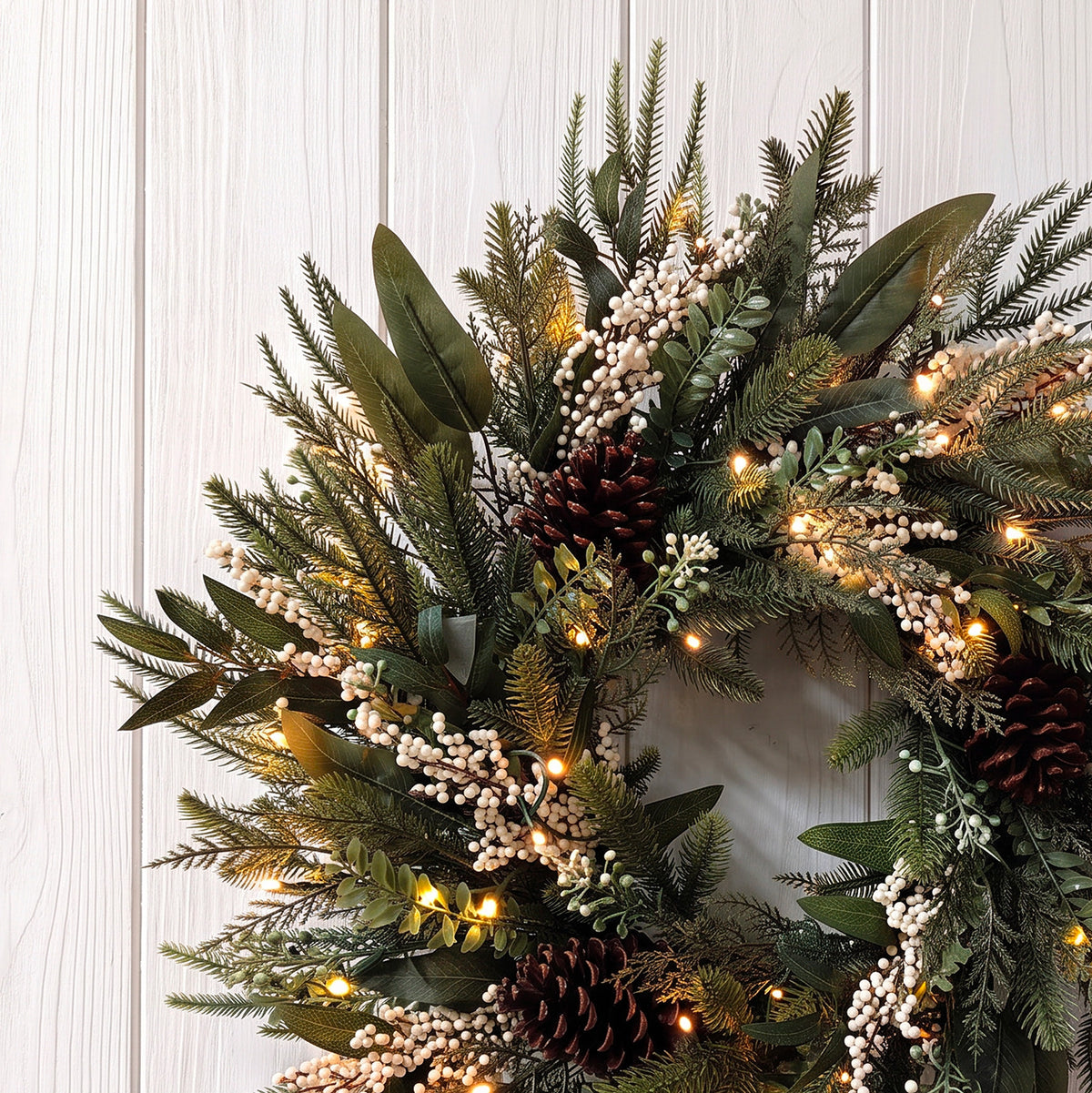 The Christmas Centre Winter Glow 26in (66cm) Prelit Christmas Wreath with Warm White Battery Operated LED Lights