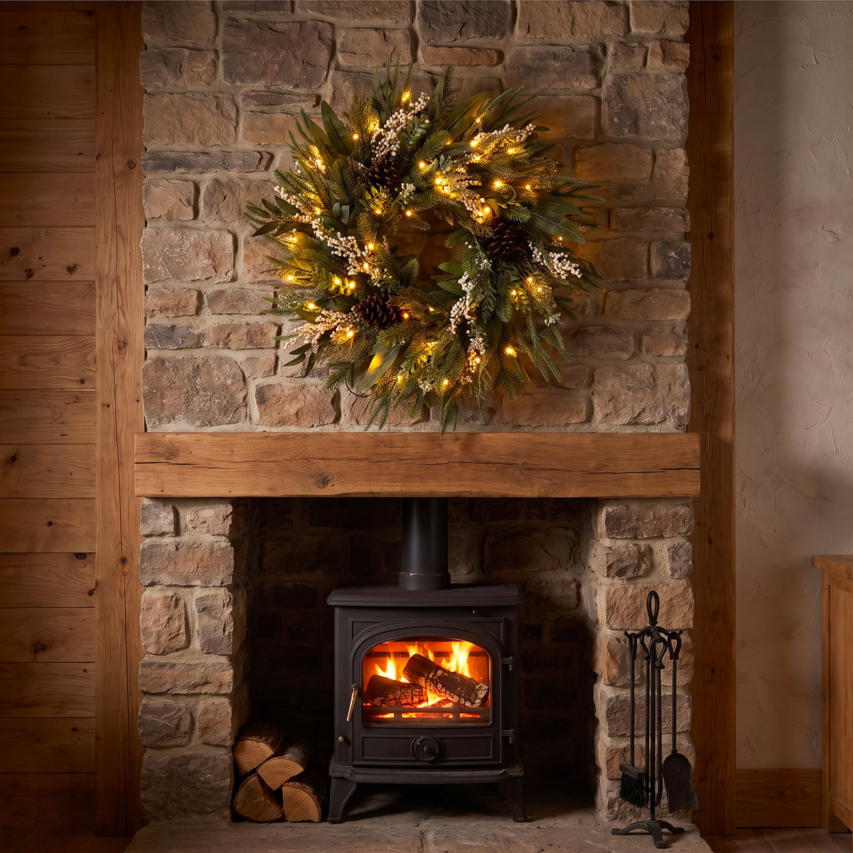 The Christmas Centre Winter Glow 26in (66cm) Prelit Christmas Wreath with Warm White Battery Operated LED Lights