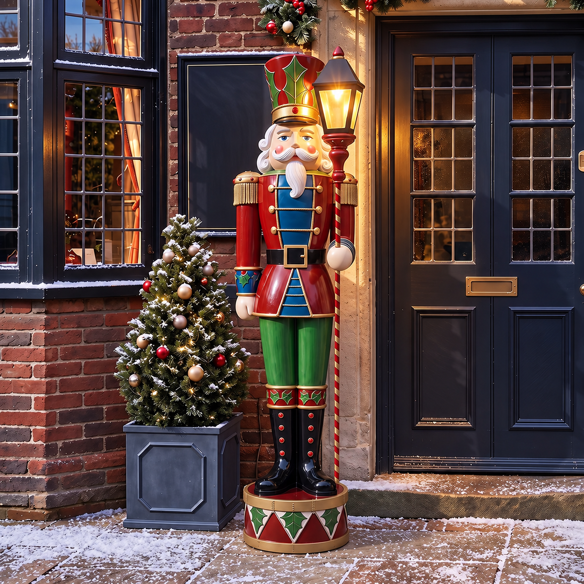 6ft Traditional Christmas Holly Extra Large Nutcracker Soldier with LED Light Up Lantern