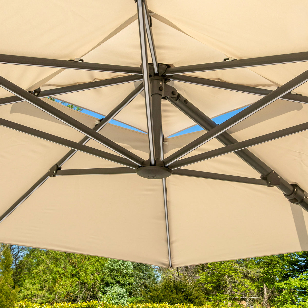 Bracken Outdoors Ecru 3m x 3m Square Cantilever Parasol With Solar LED Lights &amp; FREE Base