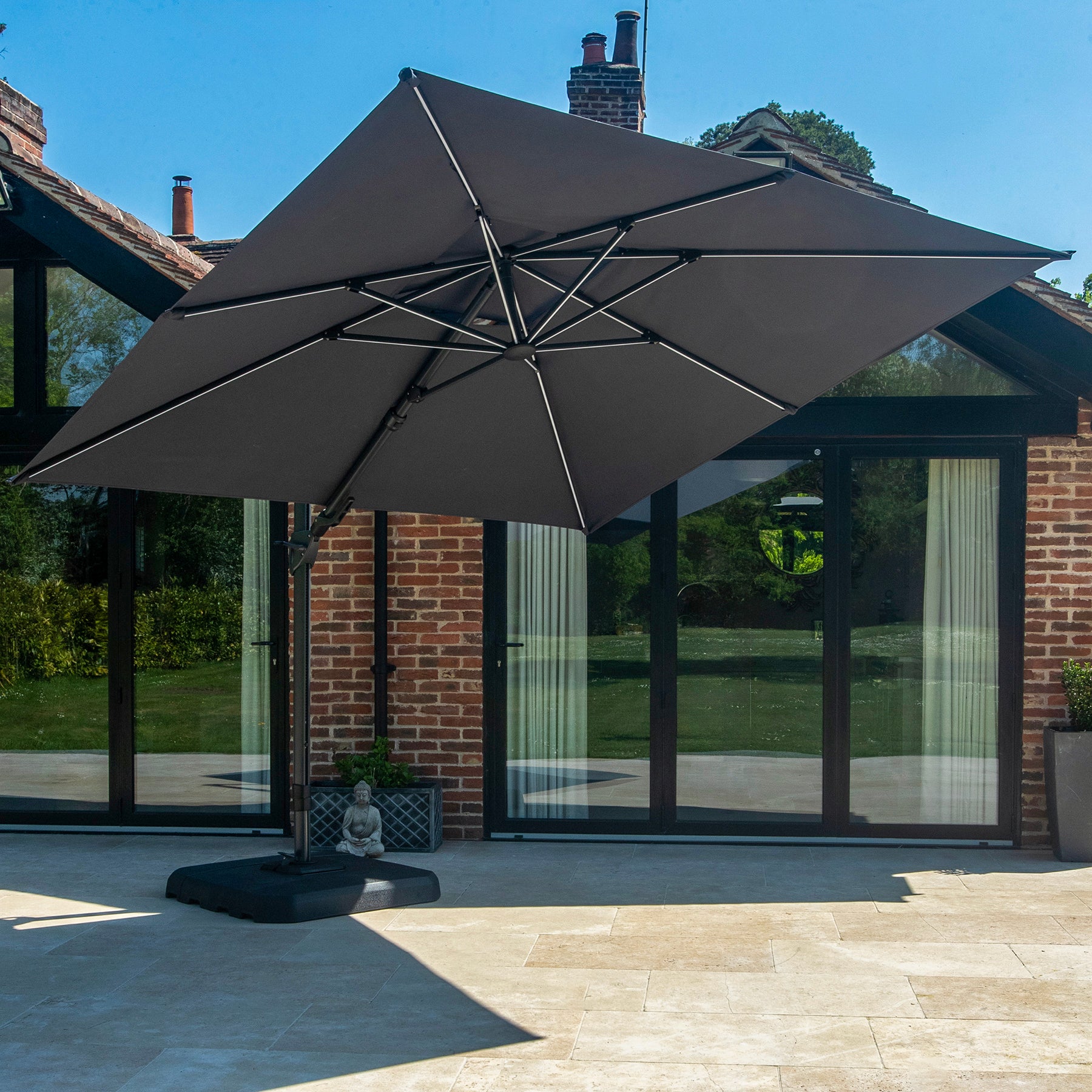 Bracken Outdoors Grey 3m x 3m Square Cantilever Parasol With Solar