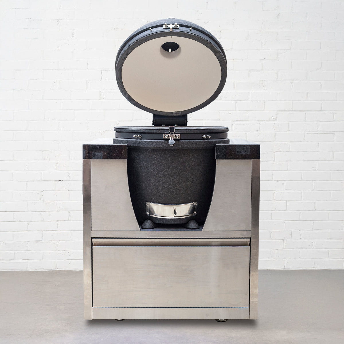 Draco Grills Stainless Steel Kamado Egg 22" Outdoor Kitchen with Double Fridge and Cabinet