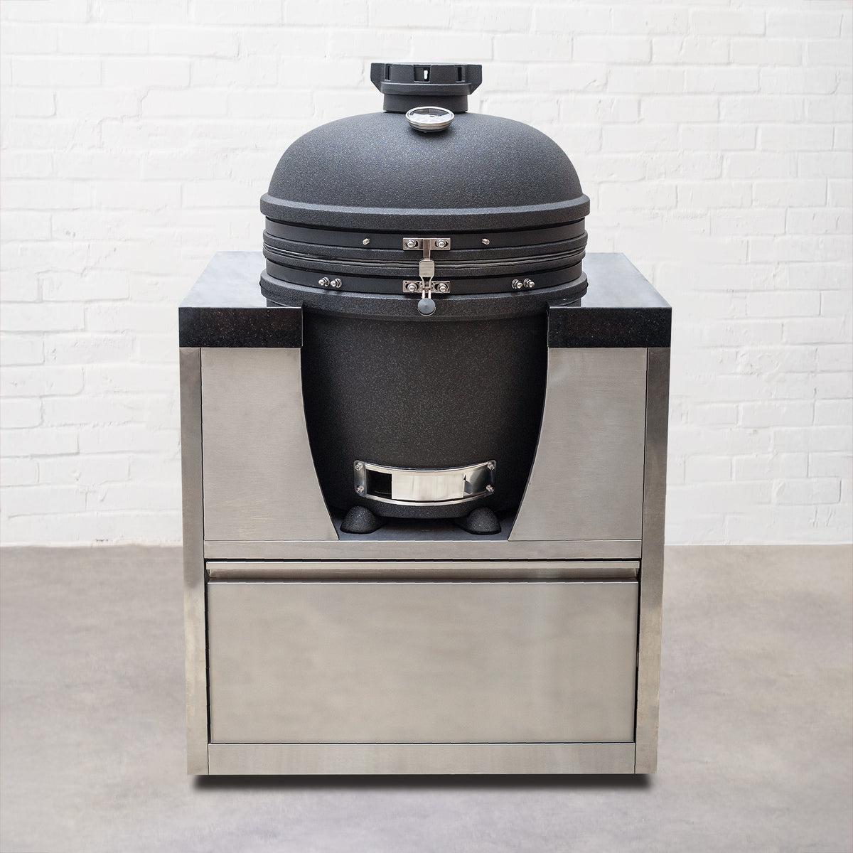 Draco Grills Stainless Steel Kamado Egg 22" Outdoor Kitchen with Double Fridge and Cabinet