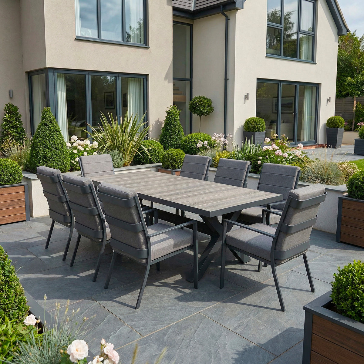 Bracken Outdoors Sydney 8 Seat Rectangular High Back Aluminium Dining Garden Furniture Set