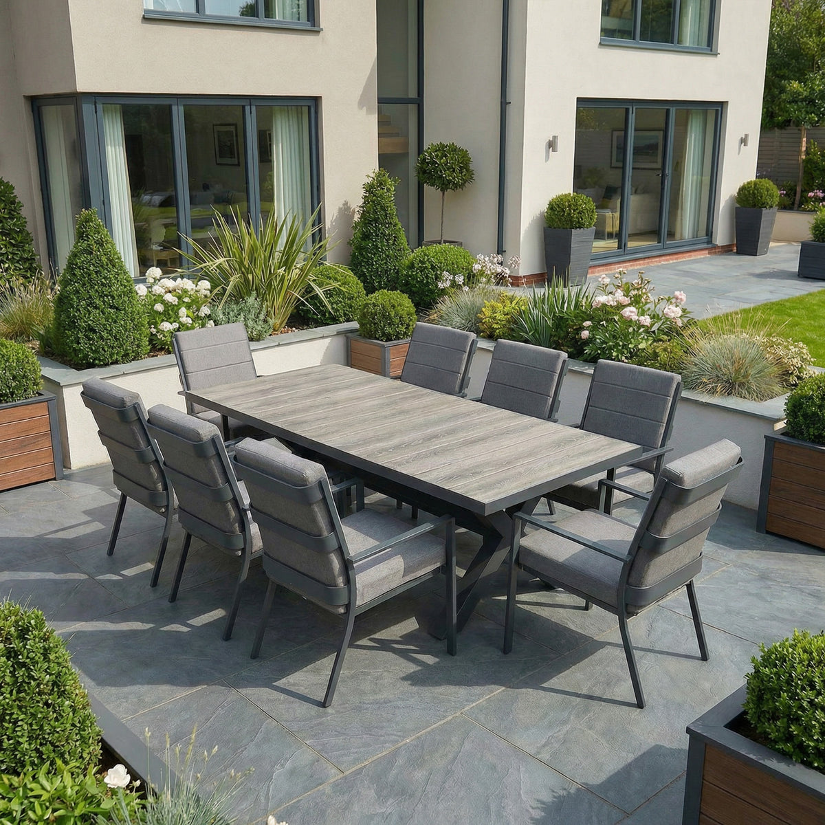 Bracken Outdoors Sydney 8 Seat Rectangular High Back Aluminium Dining Garden Furniture Set