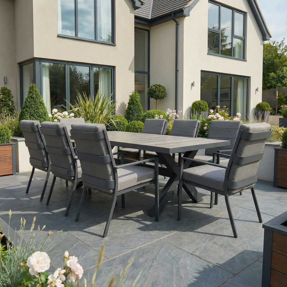Bracken Outdoors Sydney 8 Seat Rectangular High Back Aluminium Dining Garden Furniture Set