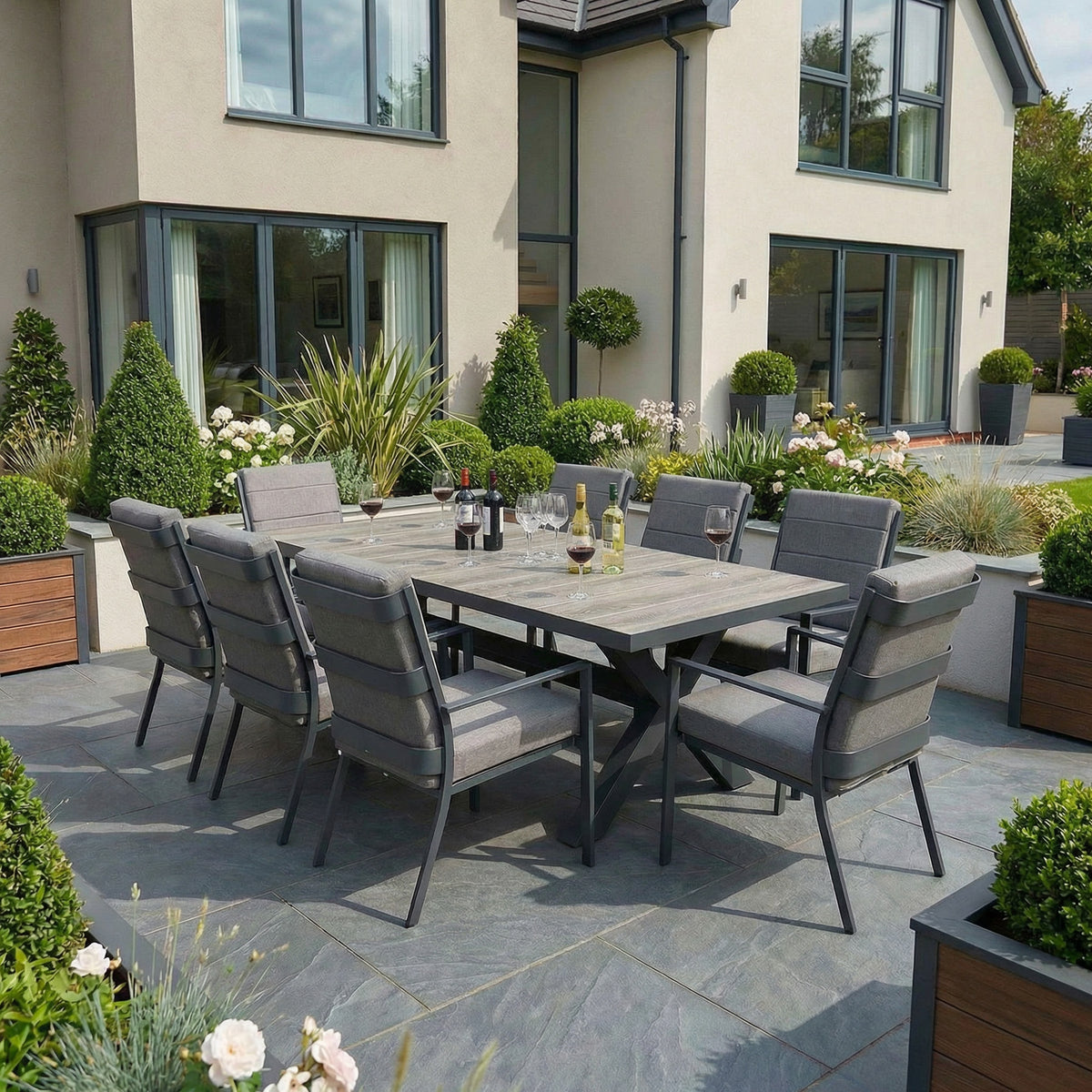 Bracken Outdoors Sydney 8 Seat Rectangular High Back Aluminium Dining Garden Furniture Set