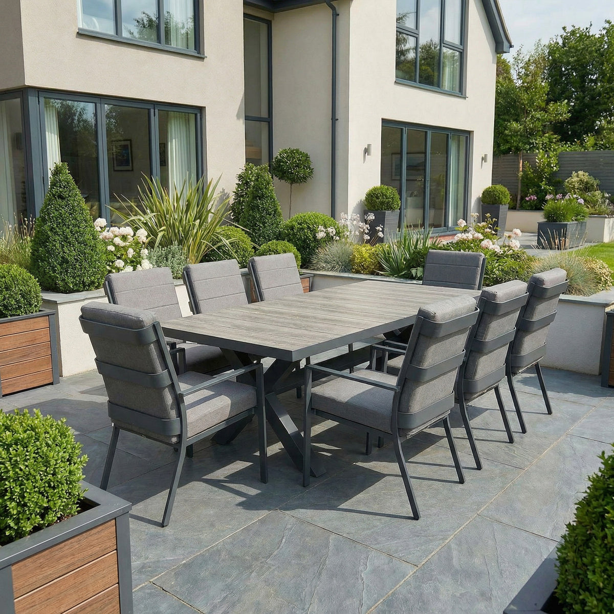 Bracken Outdoors Sydney 8 Seat Rectangular High Back Aluminium Dining Garden Furniture Set