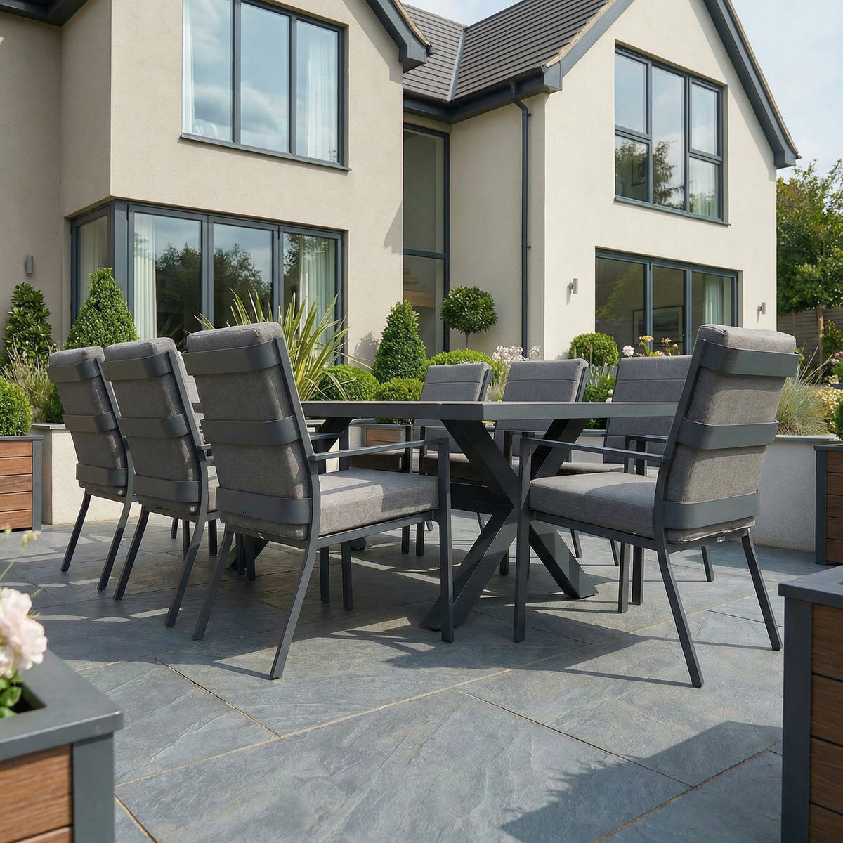 Bracken Outdoors Sydney 8 Seat Rectangular High Back Aluminium Dining Garden Furniture Set
