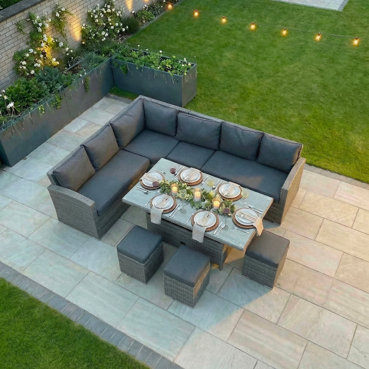 Bracken Outdoors Dakota Rectangular Corner Sofa Garden Furniture Set with Height Adjustable Table