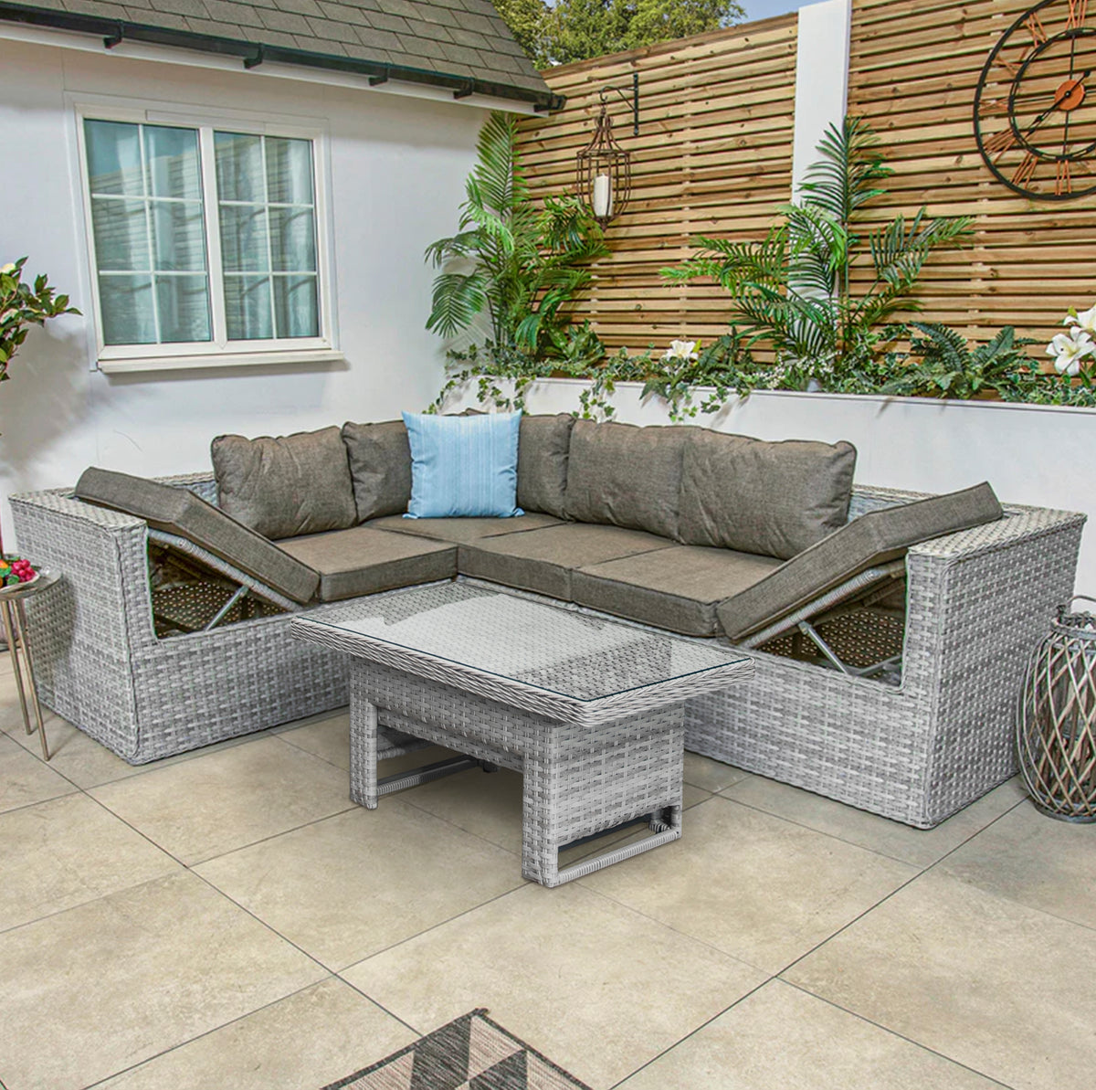 Bracken Outdoors Madrid Light Grey Rectangular Corner Sofa Set with Adjustable Table