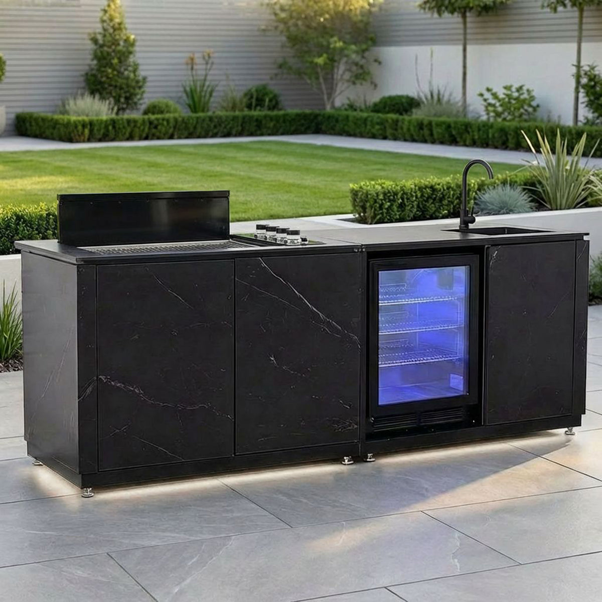 Draco Grills Vantage Sintered Stone Outdoor Kitchen Island with 4 Burner Barbecue