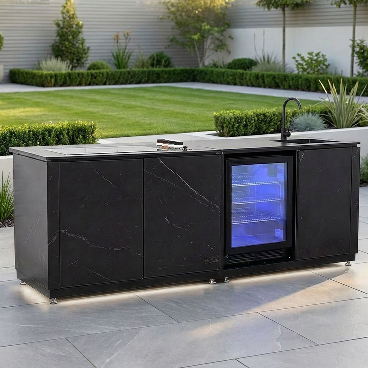 Draco Grills Vantage Sintered Stone Outdoor Kitchen Island with 4 Burner Barbecue