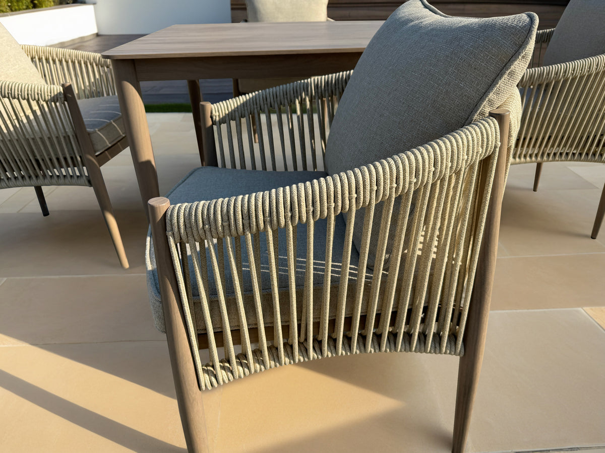 Bracken Outdoors Valencia Aluminium and Rope Rectangular 6 Seat Garden Furniture Dining Set