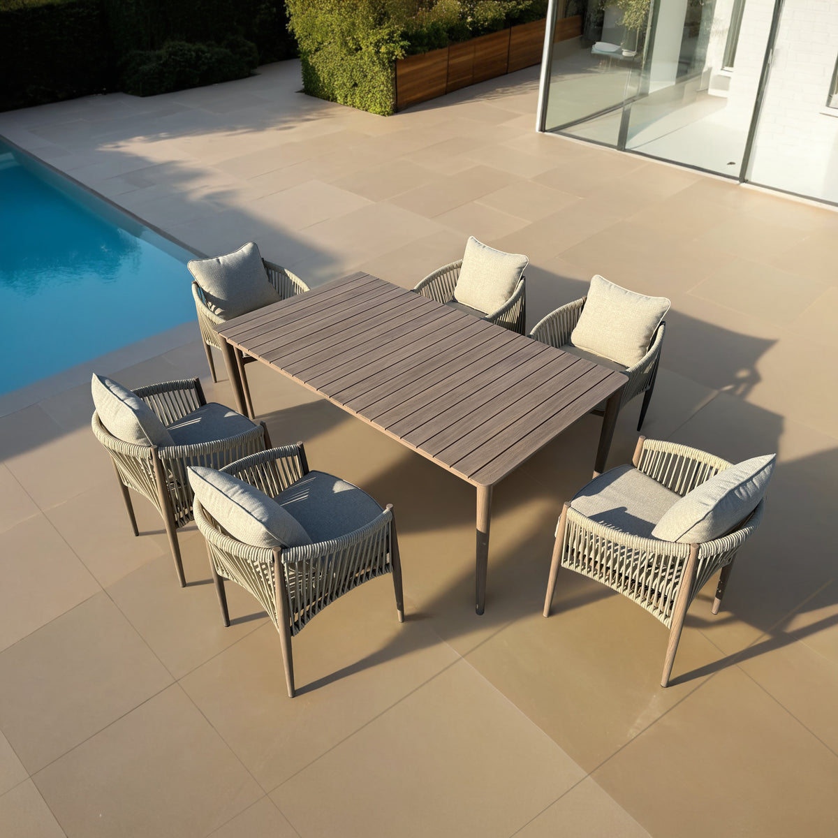 Bracken Outdoors Valencia Aluminium and Rope Rectangular 6 Seat Garden Furniture Dining Set