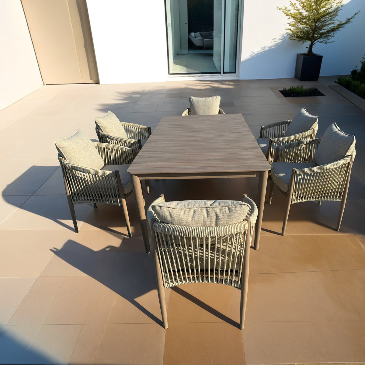 Bracken Outdoors Valencia Aluminium and Rope Rectangular 6 Seat Garden Furniture Dining Set