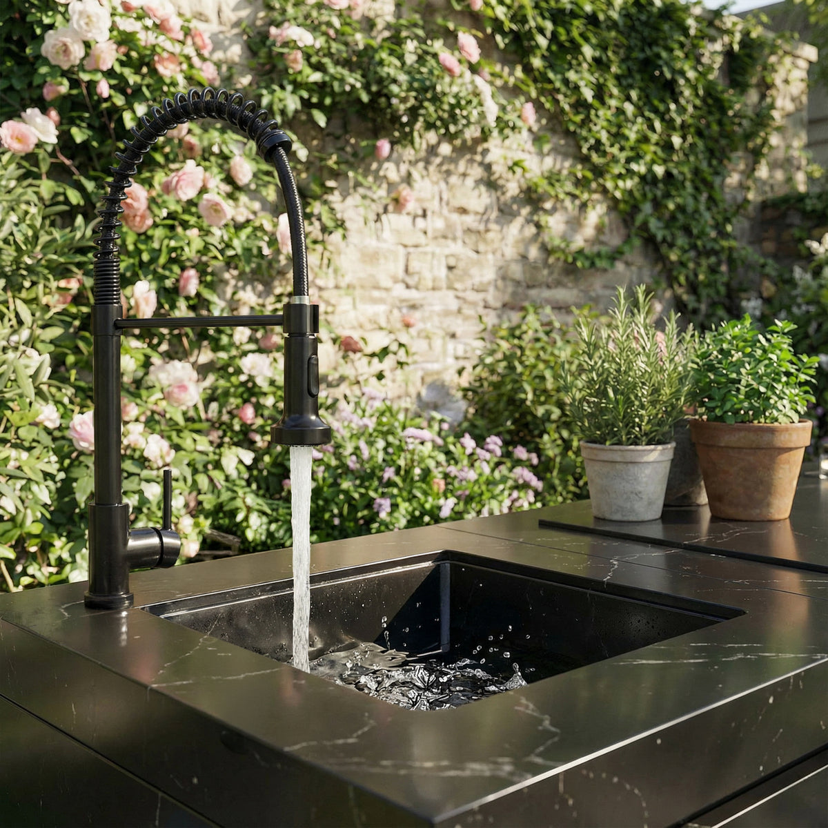 Draco Grills Vantage Sintered Stone Linear Outdoor Kitchen with 4 Burner Barbecue