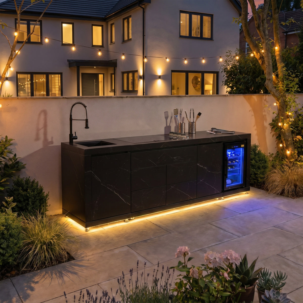 Draco Grills Vantage Sintered Stone Linear Outdoor Kitchen with 4 Burner Barbecue
